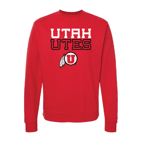 Utah Utes - W/Circle and FeatherEmbroidered Crew Neck Sweatshirt