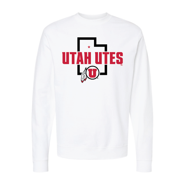 Utah Utes - State Outline - Circle and FeatherEmbroidered Crew Neck Sweatshirt
