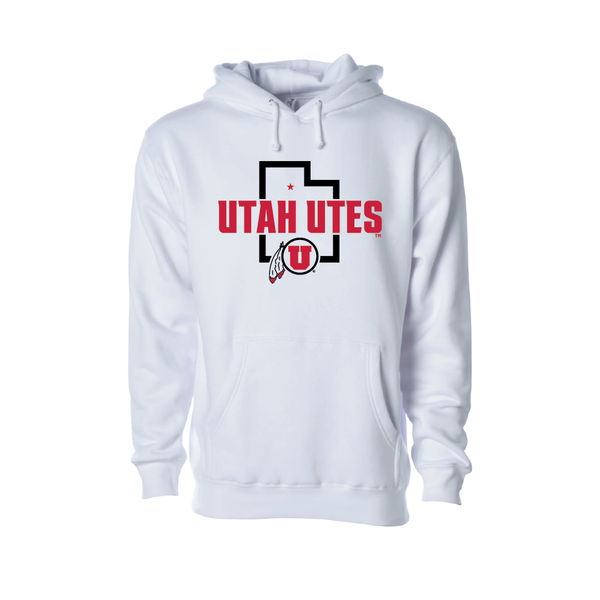 Utah Utes - State Outline - Circle and Feather  Embroidered Hoodie