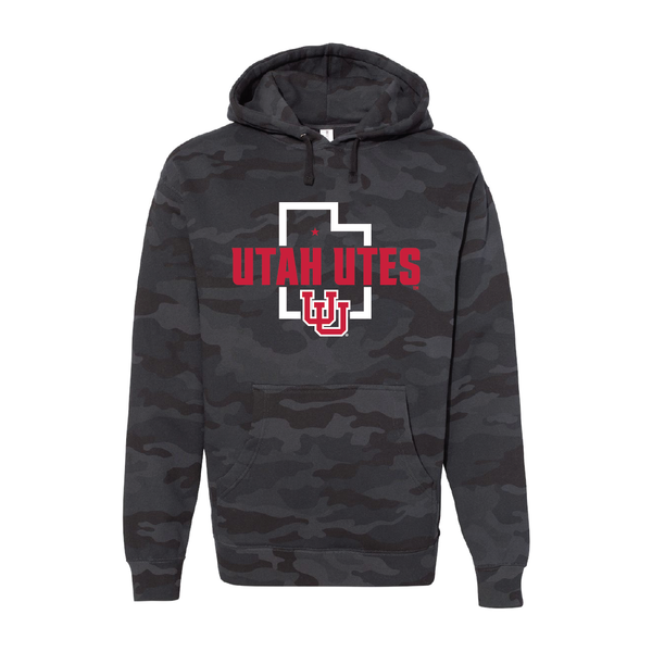 Utah Utes - State Outline - Interlocking UU  Embroidered Hoodie
