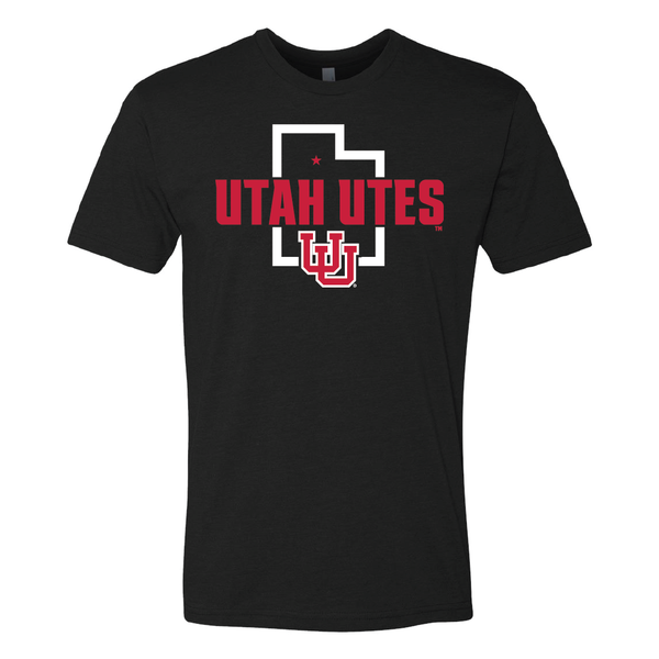 Utah Utes - State Outline - Interlocking UU Mens T-Shirt
