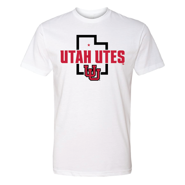 Utah Utes - State Outline - Interlocking UU Mens T-Shirt