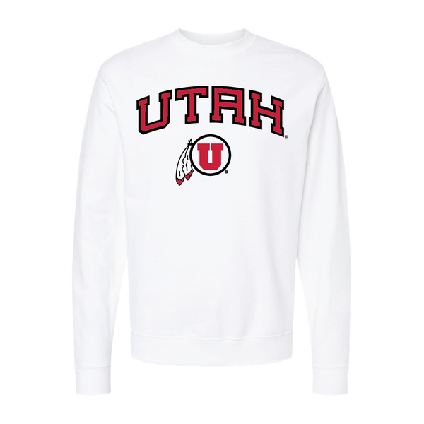 Utah Wordmark-Circle and FeatherEmbroidered Crew Neck Sweatshirt