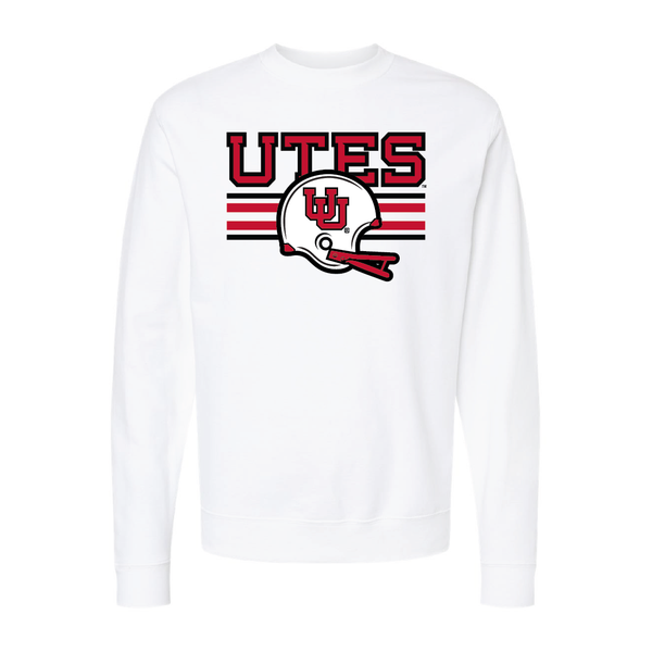 Utes W/Throwback Interlocking UU Helmet Embroidered Crew Neck Sweatshirt