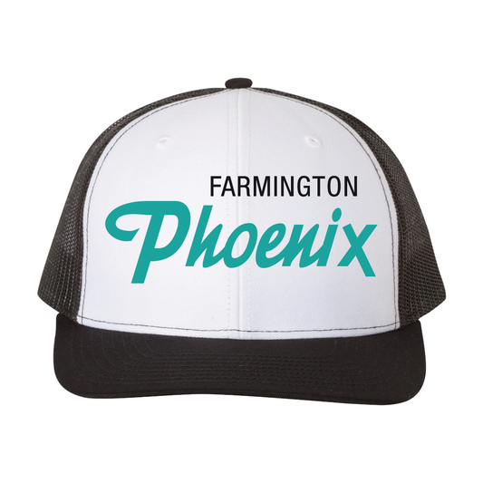 Farmington Phoenix Script White/Black Trucker Hat