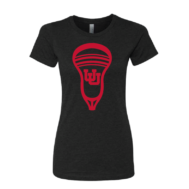Clearance Womens Black T-Shirt - Lacrosse Stick W/ Interlocking UU - Small