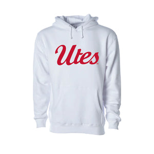 Clearance Mens White Utes Script Embroidered Hoodie - Medium