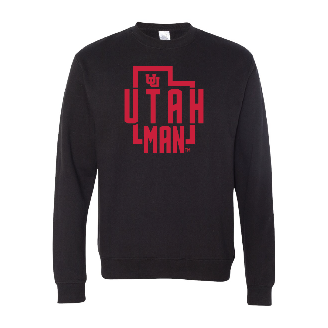 Utah Man State Embroidered Crew Neck Sweatshirt