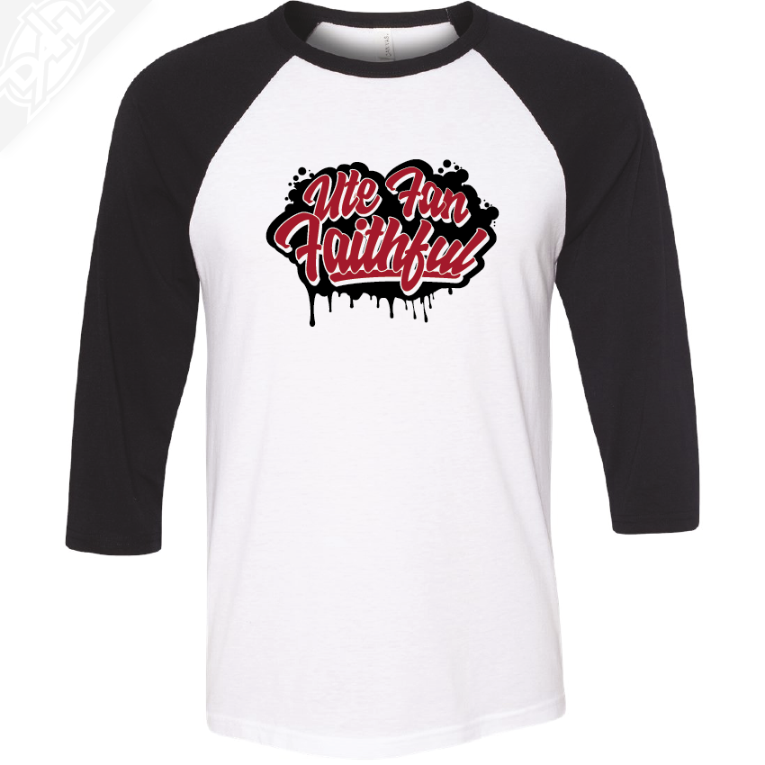 Ute Fan Faithful Script - 3/4 Sleeve Baseball Shirt