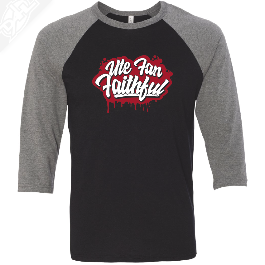 Ute Fan Faithful Script - 3/4 Sleeve Baseball Shirt