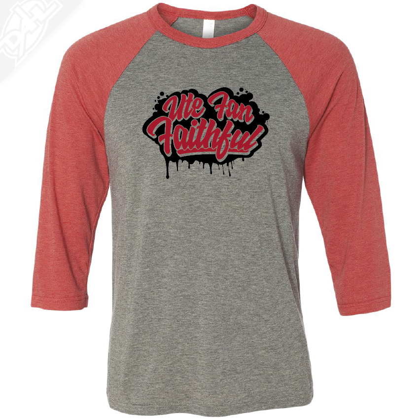 Ute Fan Faithful Script - 3/4 Sleeve Baseball Shirt