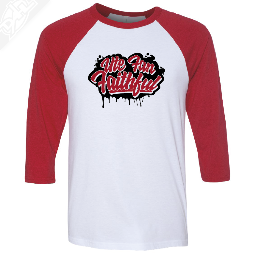 Ute Fan Faithful Script - 3/4 Sleeve Baseball Shirt