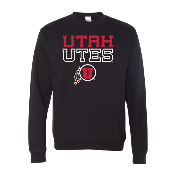 Utah Utes - W/Circle and FeatherEmbroidered Crew Neck Sweatshirt