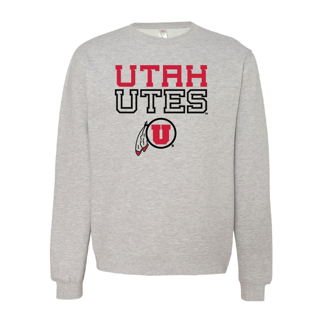 Utah Utes - W/Circle and FeatherEmbroidered Crew Neck Sweatshirt