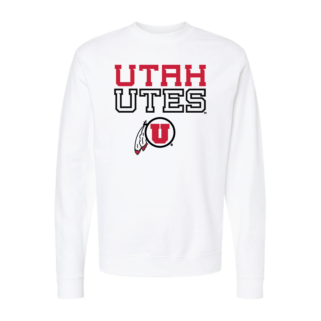 Utah Utes - W/Circle and FeatherEmbroidered Crew Neck Sweatshirt