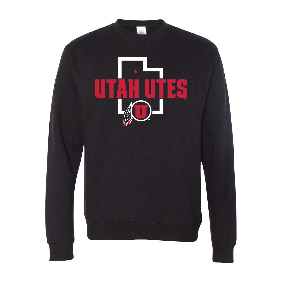 Utah Utes - State Outline - Circle and FeatherEmbroidered Crew Neck Sweatshirt