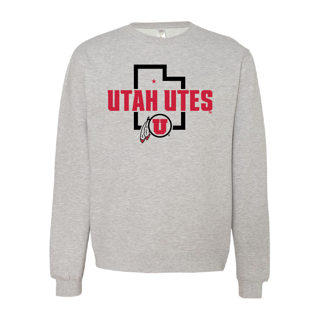 Utah Utes - State Outline - Circle and FeatherEmbroidered Crew Neck Sweatshirt