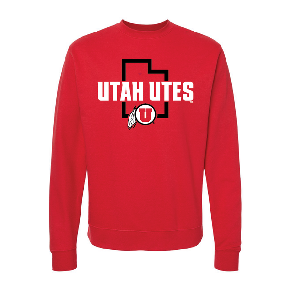 Utah Utes - State Outline - Circle and FeatherEmbroidered Crew Neck Sweatshirt