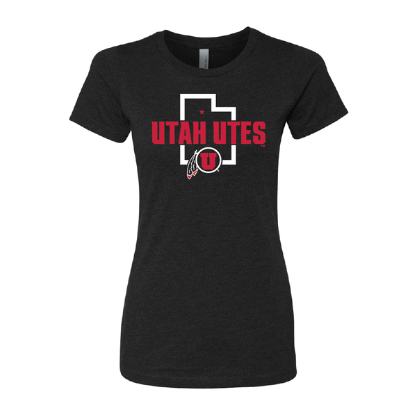 Utah Utes - State Outline - Circle and Feather Womens T-Shirt
