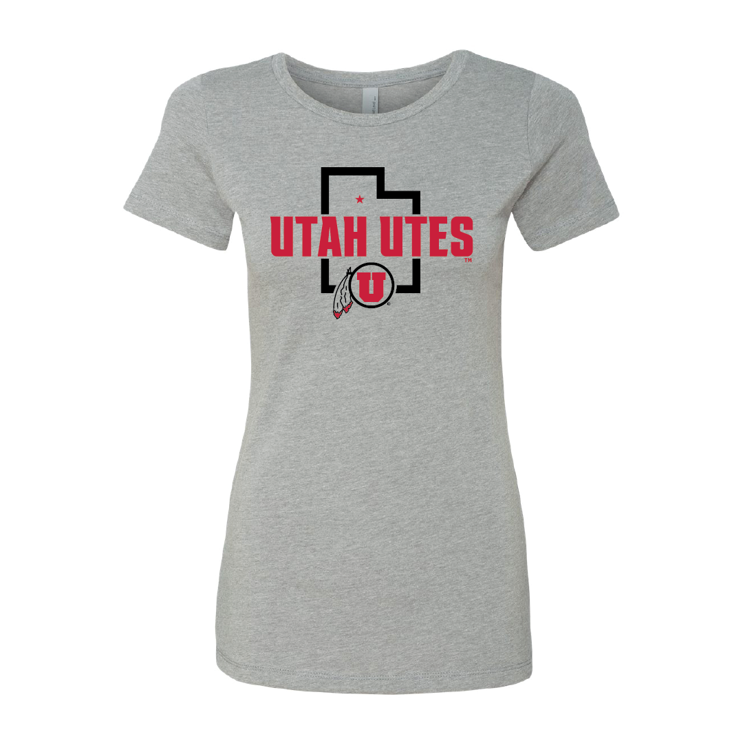 Utah Utes - State Outline - Circle and Feather Womens T-Shirt