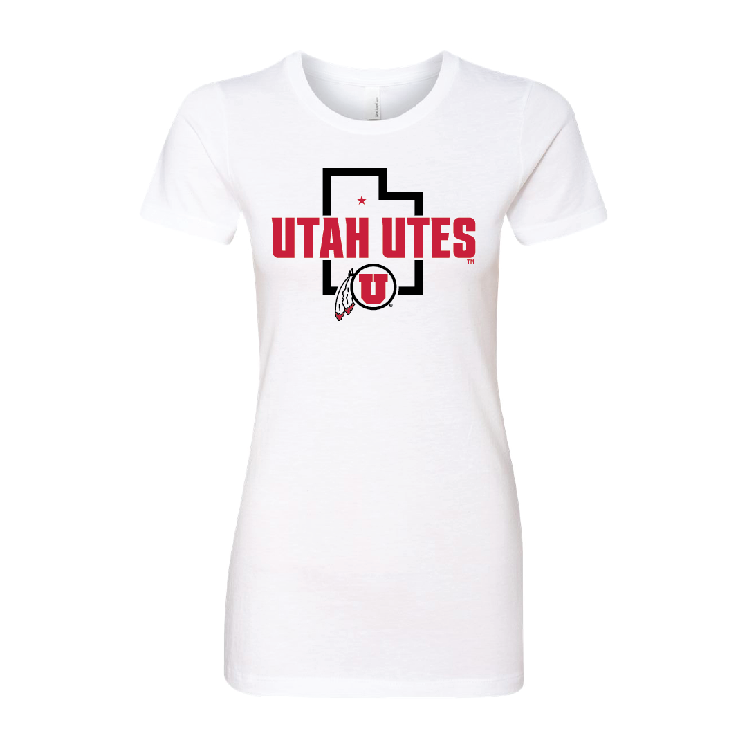 Utah Utes - State Outline - Circle and Feather Womens T-Shirt