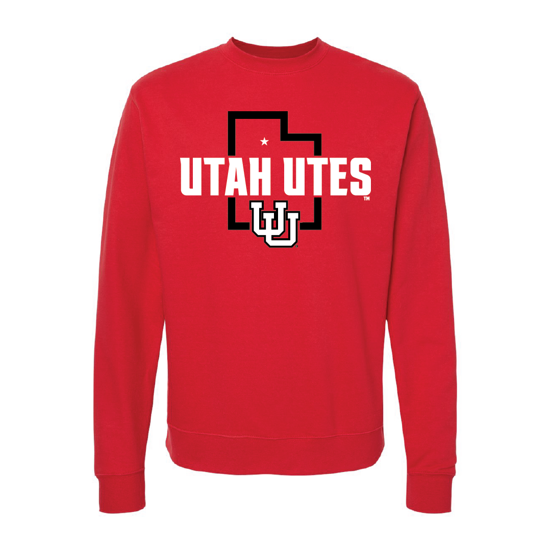 Utah Utes - State Outline - Interlocking UUEmbroidered Crew Neck Sweatshirt