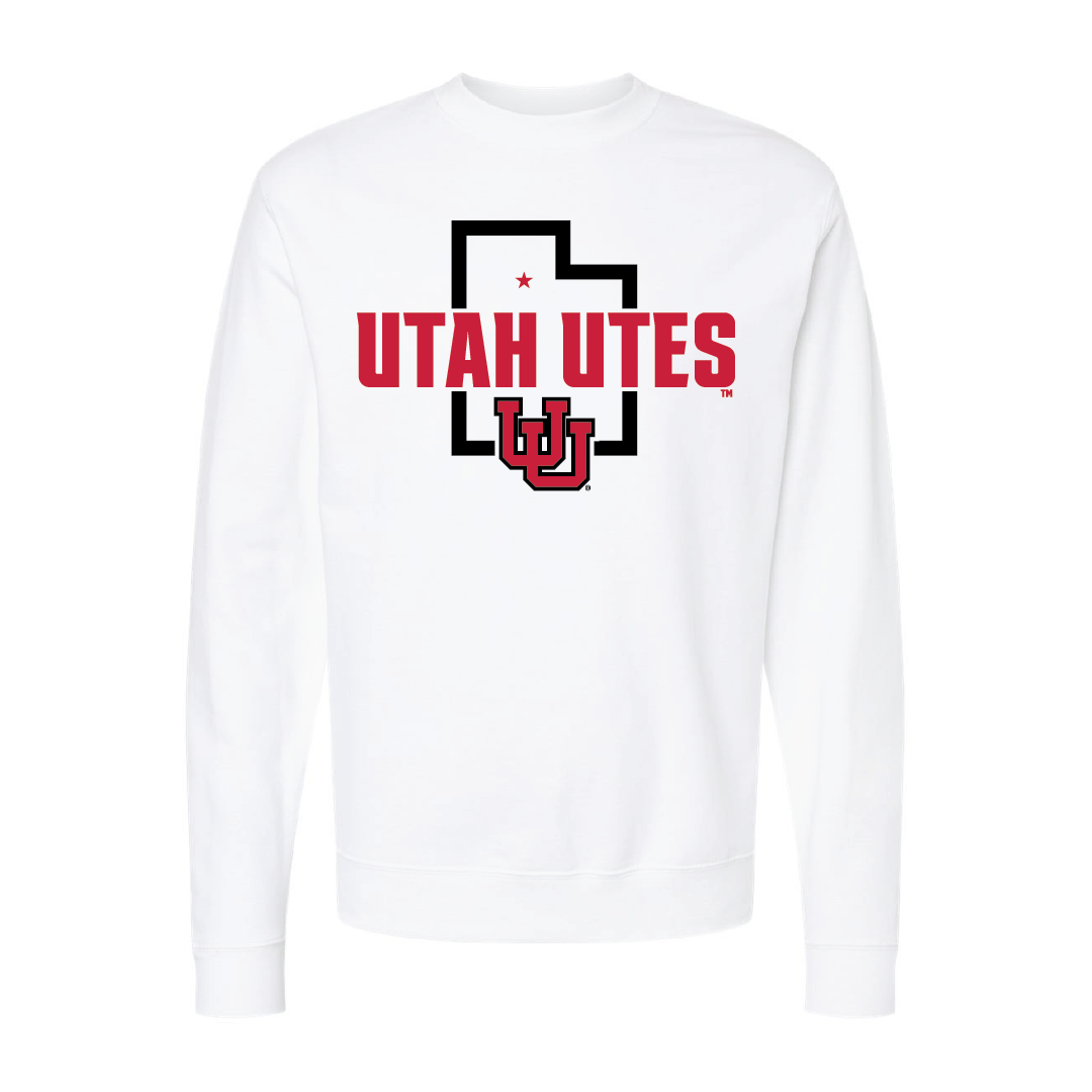 Utah Utes - State Outline - Interlocking UUEmbroidered Crew Neck Sweatshirt