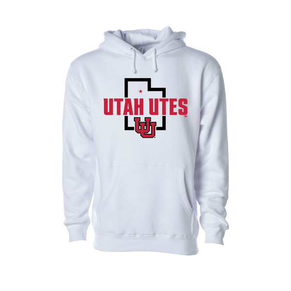 Utah Utes - State Outline - Interlocking UU  Embroidered Hoodie