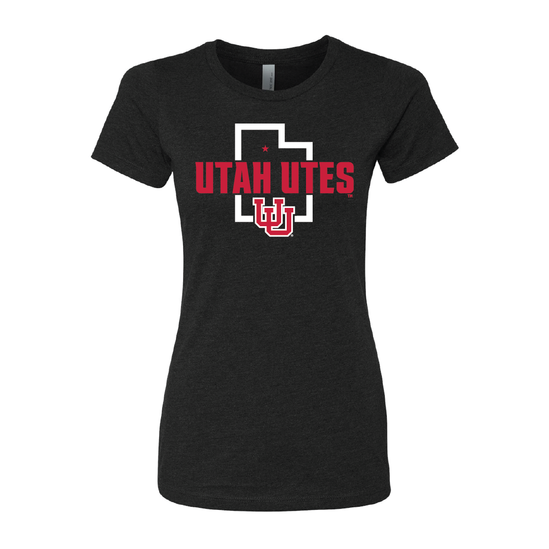 Utah Utes - State Outline - Interlocking UU Womens T-Shirt