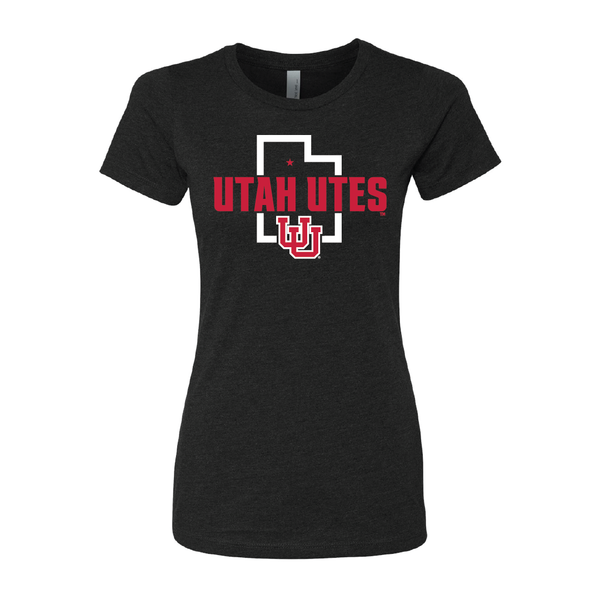 Utah Utes - State Outline - Interlocking UUWomens T-Shirt