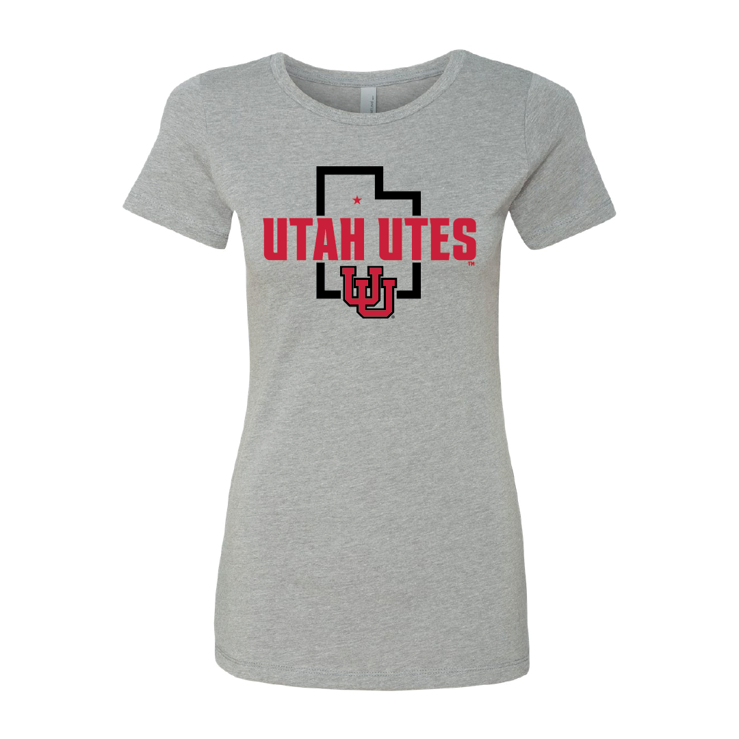 Utah Utes - State Outline - Interlocking UU Womens T-Shirt