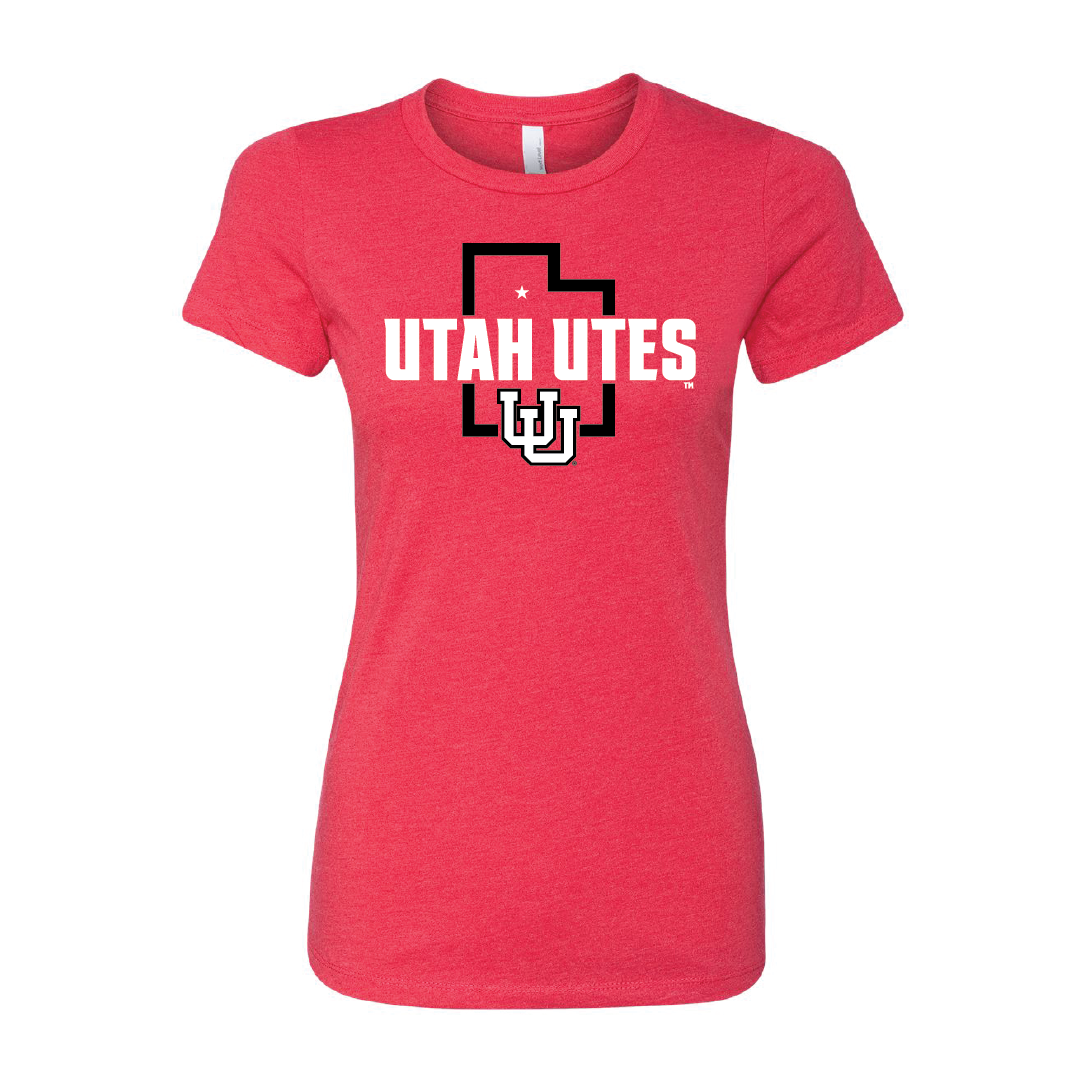 Utah Utes - State Outline - Interlocking UU Womens T-Shirt