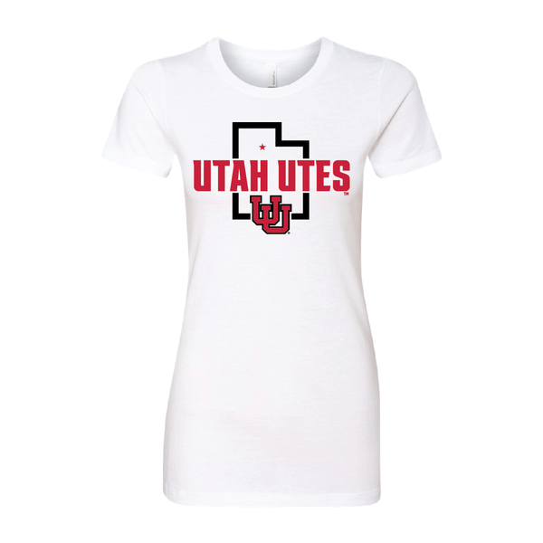 Utah Utes - State Outline - Interlocking UU Womens T-Shirt