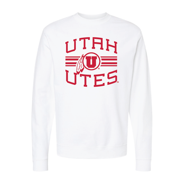 Utah Utes -Utah Stripe-Circle and FeatherEmbroidered Crew Neck Sweatshirt