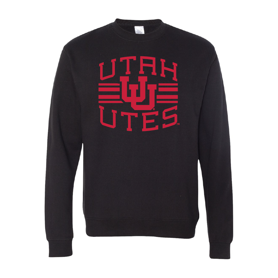 Utah Utes - Utah Stripe - Interlocking UUEmbroidered Crew Neck Sweatshirt