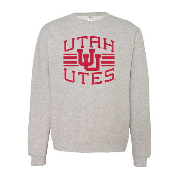 Utah Utes - Utah Stripe - Interlocking UUEmbroidered Crew Neck Sweatshirt