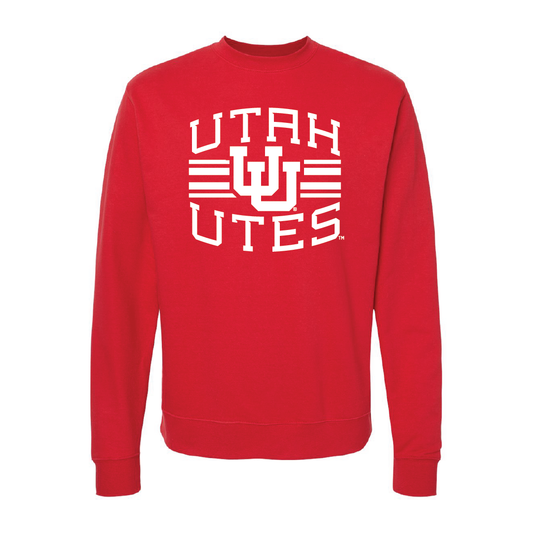 Utah Utes - Utah Stripe - Interlocking UUEmbroidered Crew Neck Sweatshirt