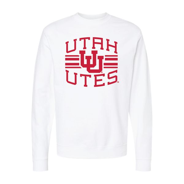 Utah Utes - Utah Stripe - Interlocking UUEmbroidered Crew Neck Sweatshirt