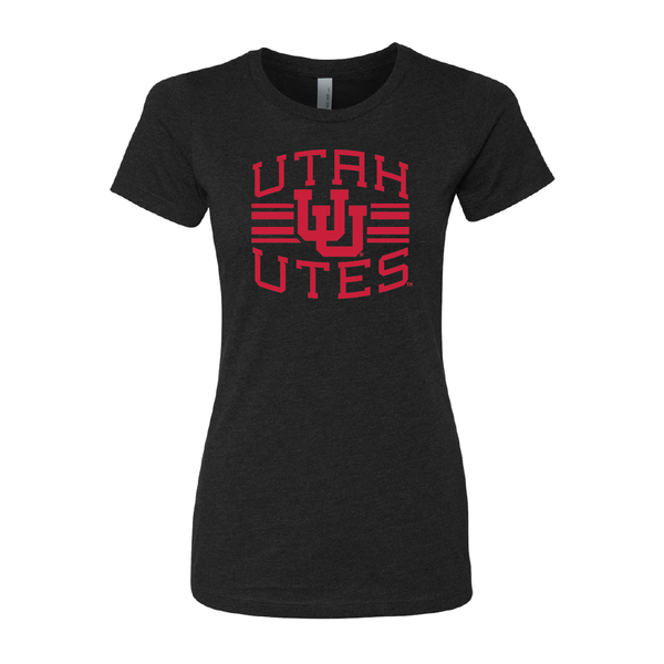 Utah Utes - Utah Stripe - Interlocking UU Womens T-Shirt