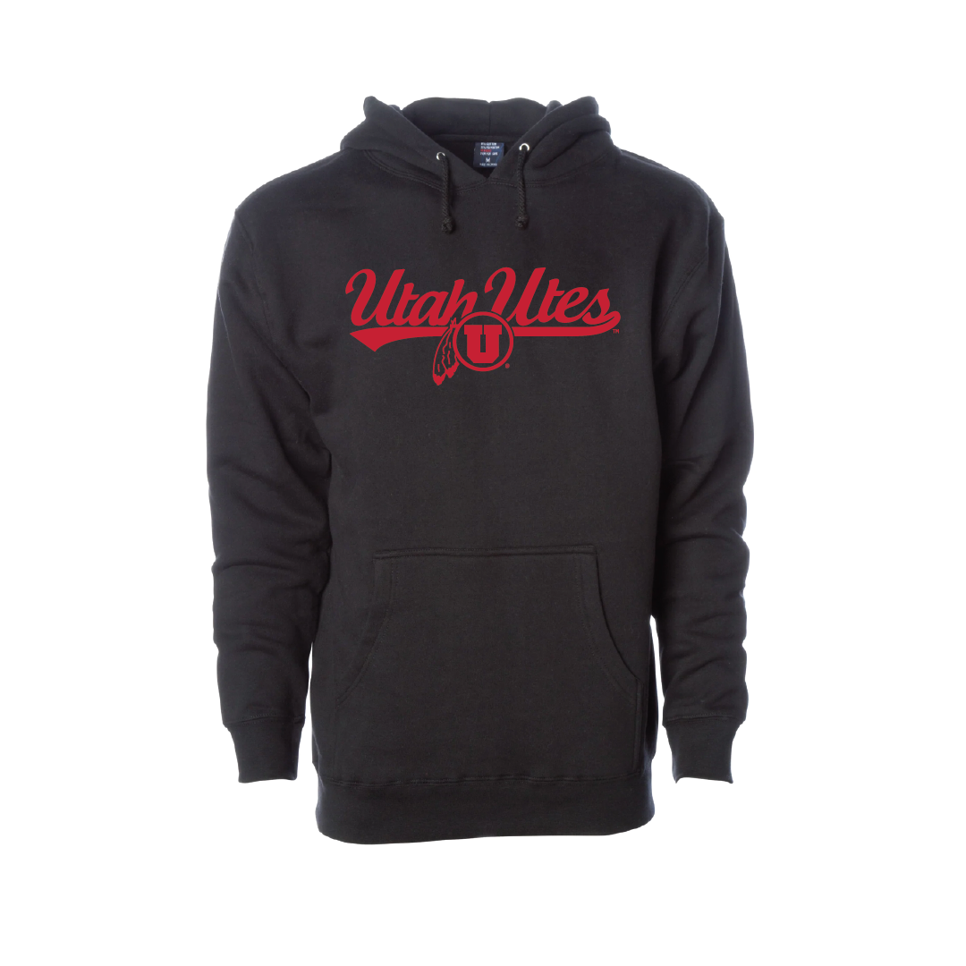 Utah Utes - Script-Circle and Feather  Embroidered Hoodie