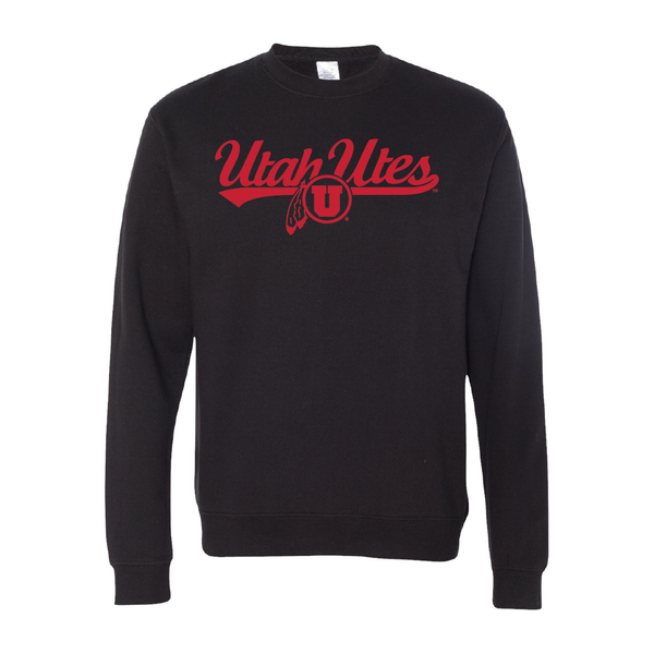 Utah Utes - Script-Circle and FeatherEmbroidered Crew Neck Sweatshirt