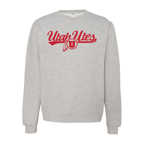 Utah Utes - Script-Circle and FeatherEmbroidered Crew Neck Sweatshirt