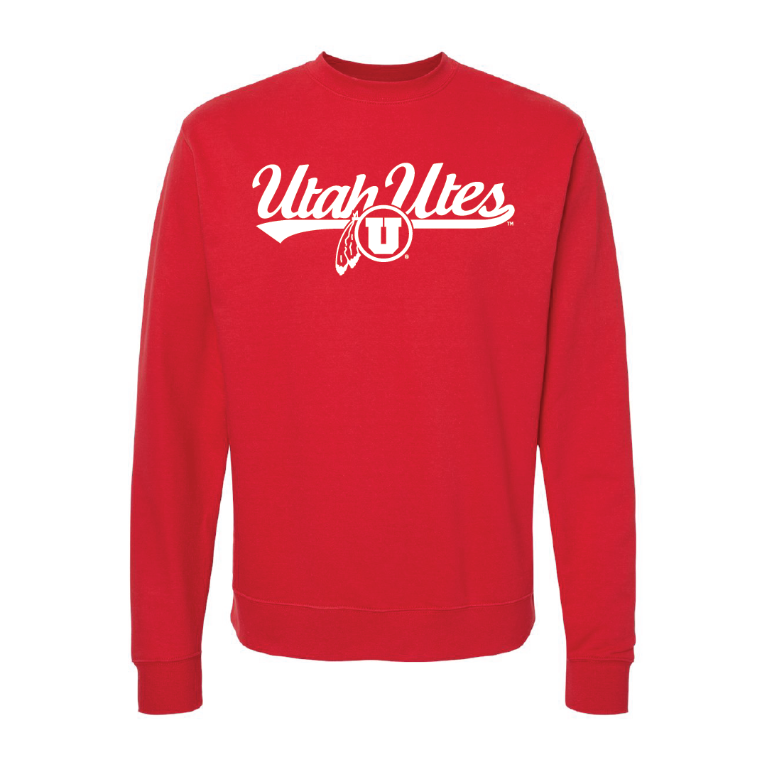 Utah Utes - Script-Circle and FeatherEmbroidered Crew Neck Sweatshirt