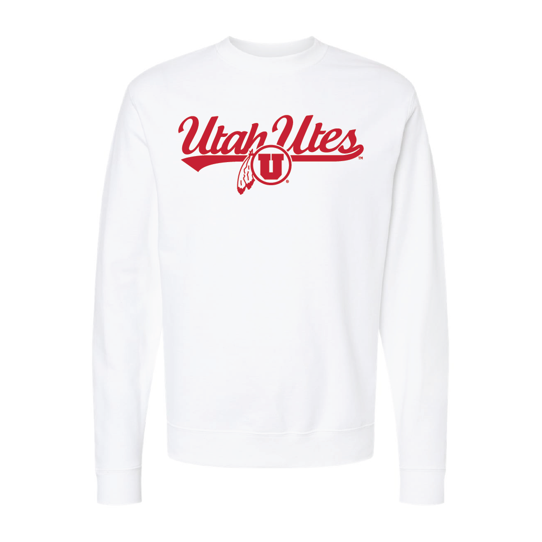 Utah Utes - Script-Circle and FeatherEmbroidered Crew Neck Sweatshirt