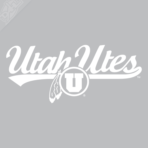 Utah Utes Circle and Feather Script Vinyl Decal