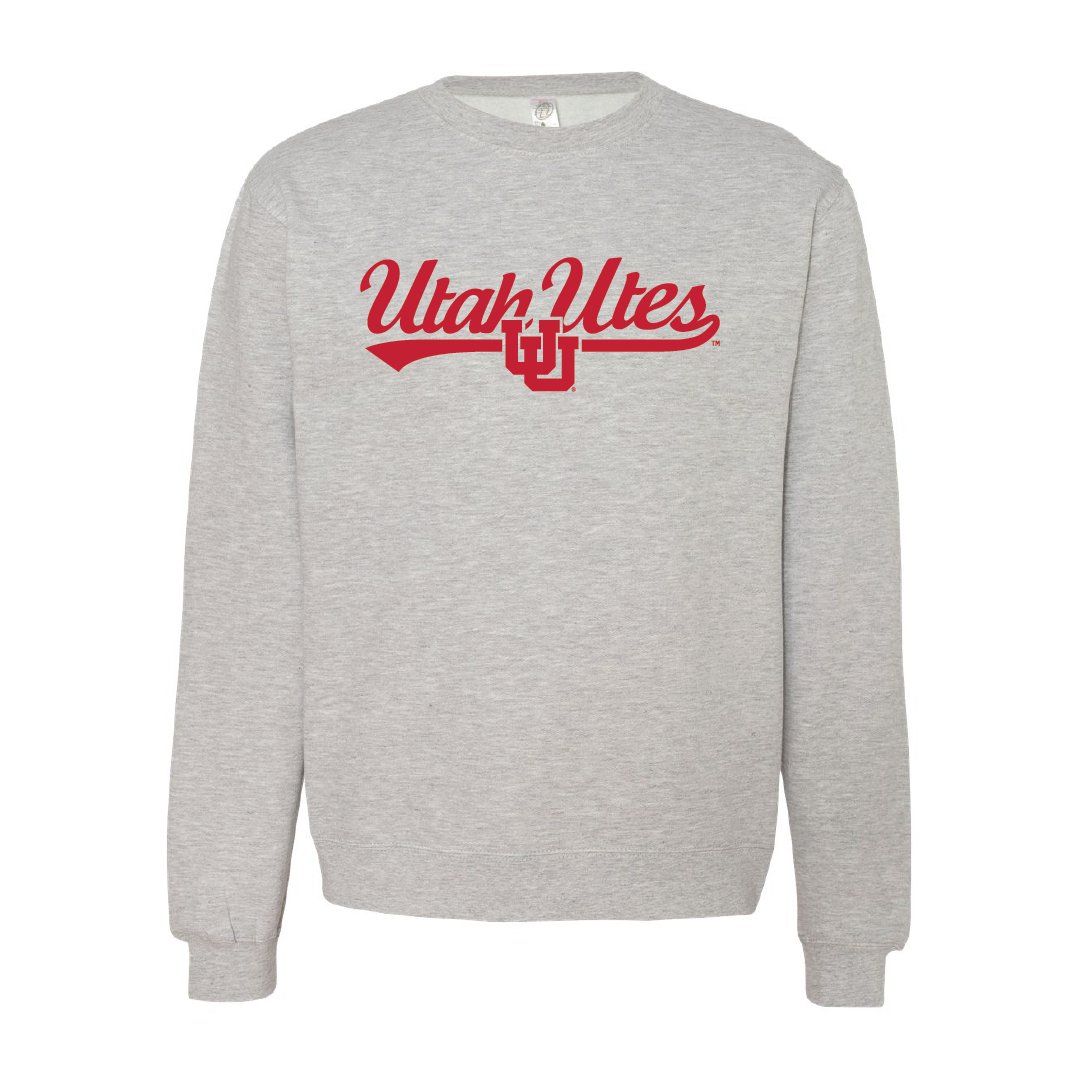 Utah Utes - Script- Interlocking UUEmbroidered Crew Neck Sweatshirt