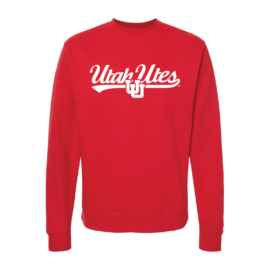 Utah Utes - Script- Interlocking UUEmbroidered Crew Neck Sweatshirt