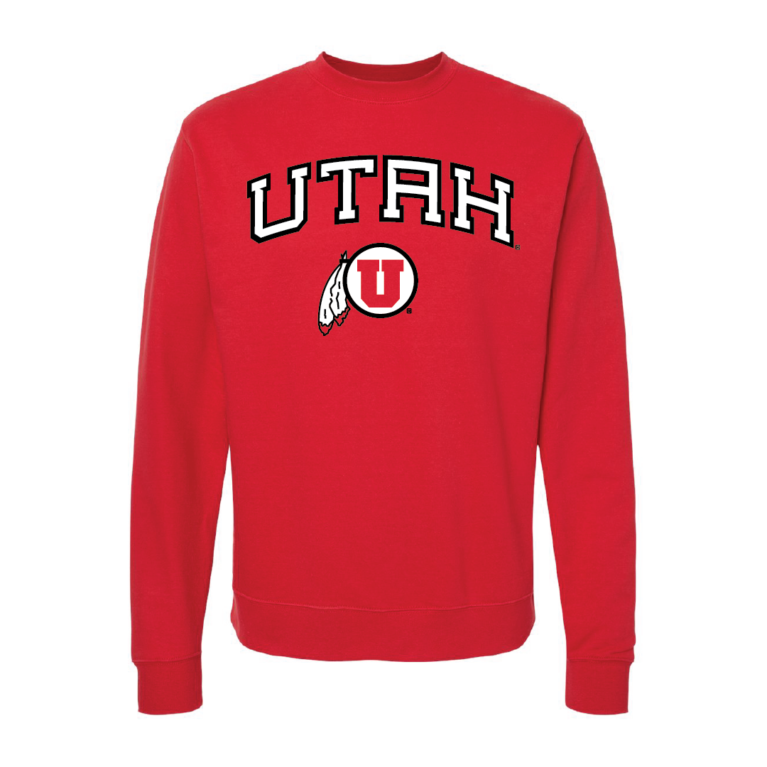 Utah Wordmark-Circle and FeatherEmbroidered Crew Neck Sweatshirt