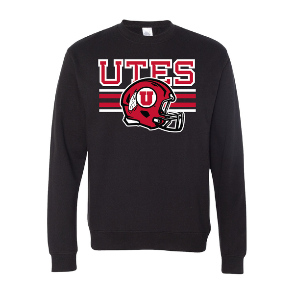 Utes W/New Circle and Feather Helmet Embroidered Crew Neck Sweatshirt