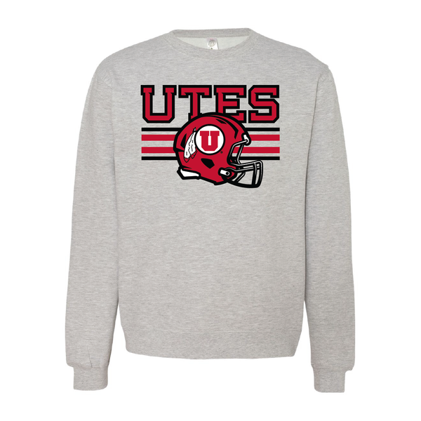Utes W/New Circle and Feather Helmet Embroidered Crew Neck Sweatshirt